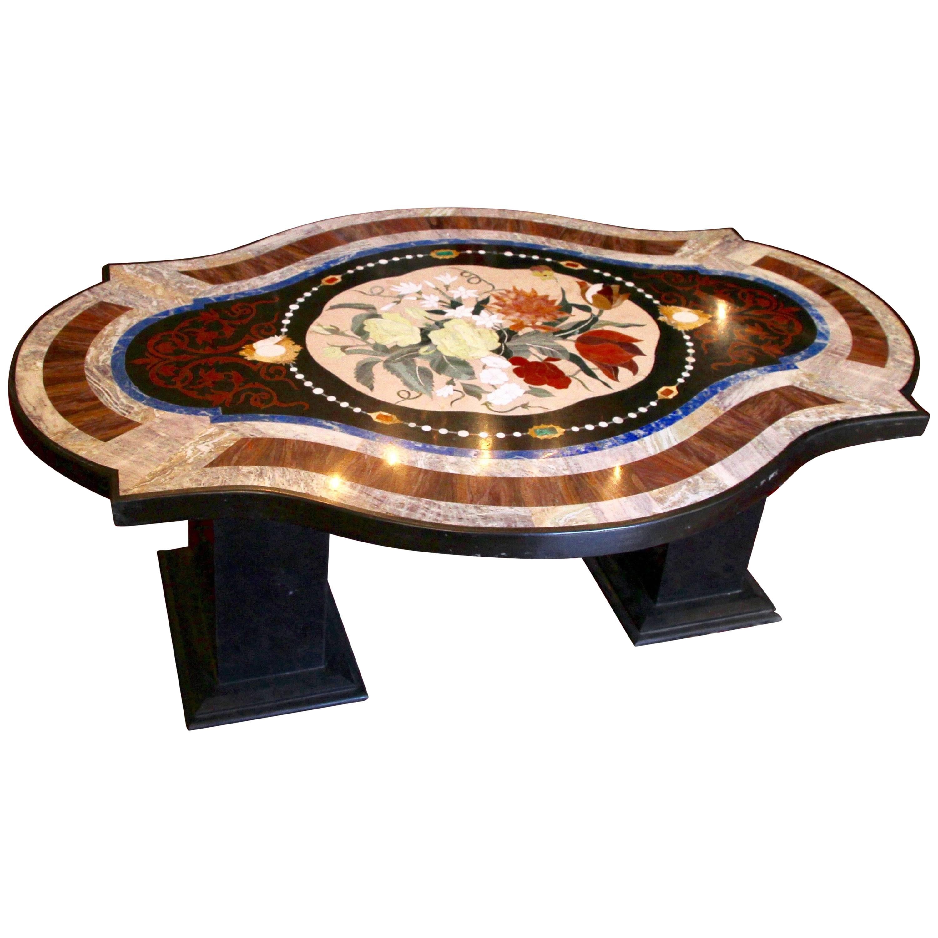 Coffee Table in Pietre Dure Marquetery, Italian Artwork, 20th Century For Sale