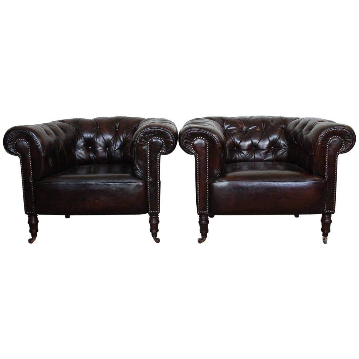 Good Pair of 1900s Chesterfield Type Club Chairs