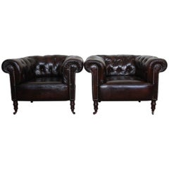 Antique Good Pair of 1900s Chesterfield Type Club Chairs