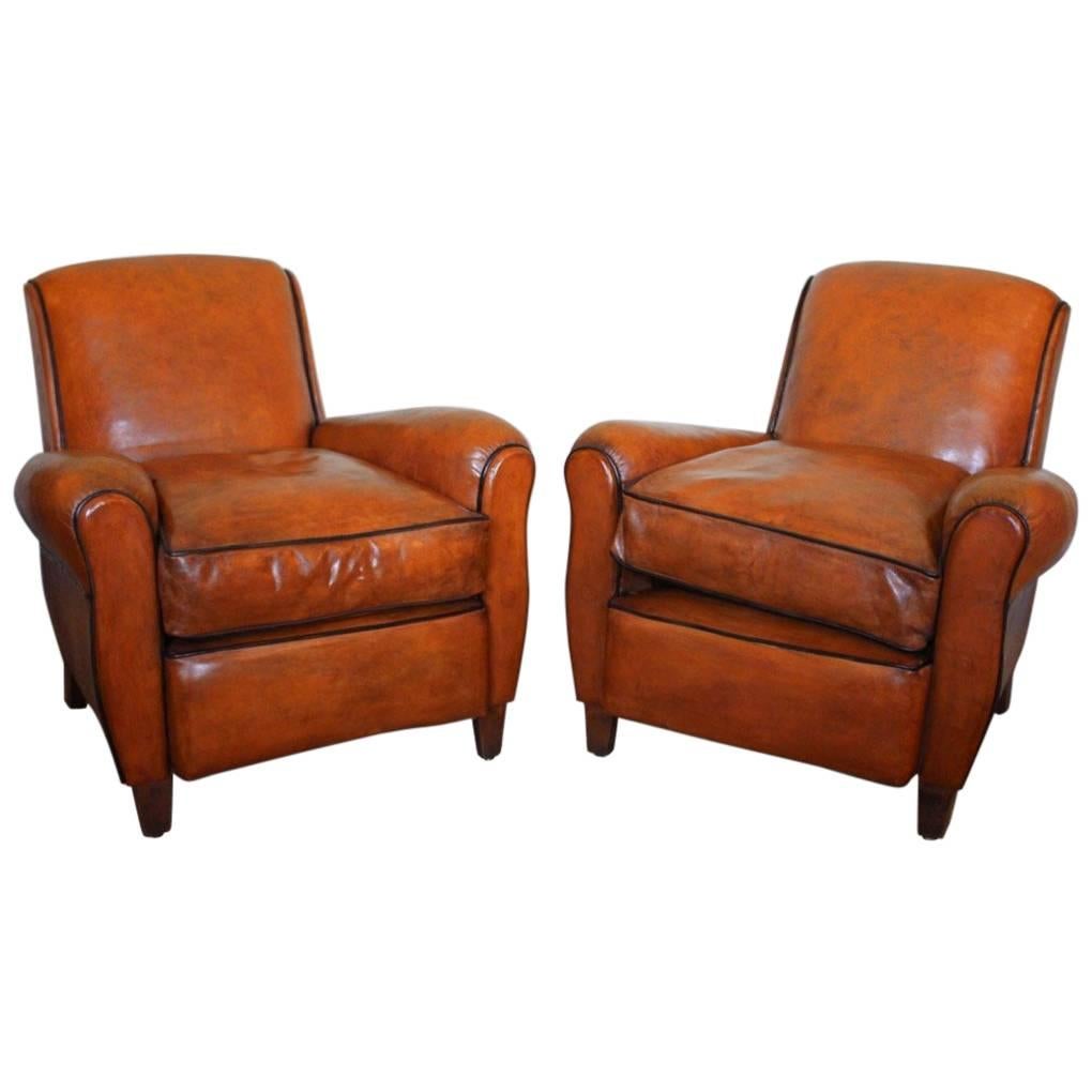 Classic Pair of 1940s French Club Chairs