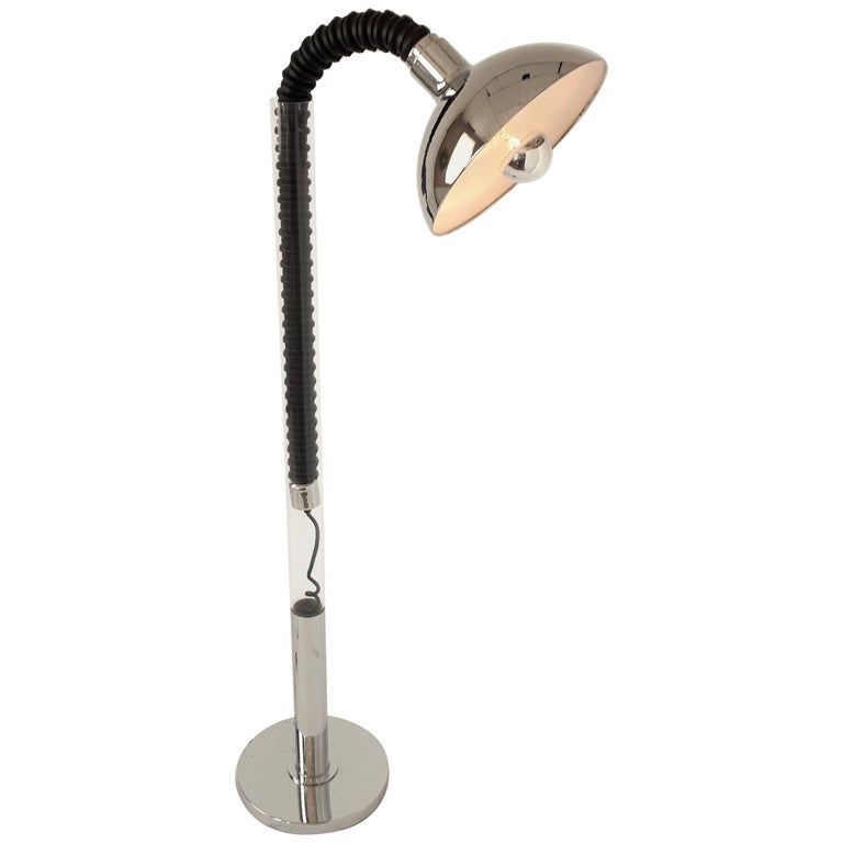 1970s Telescopic Floor Lamp with a Pull/Push Flexible Rubber Stem