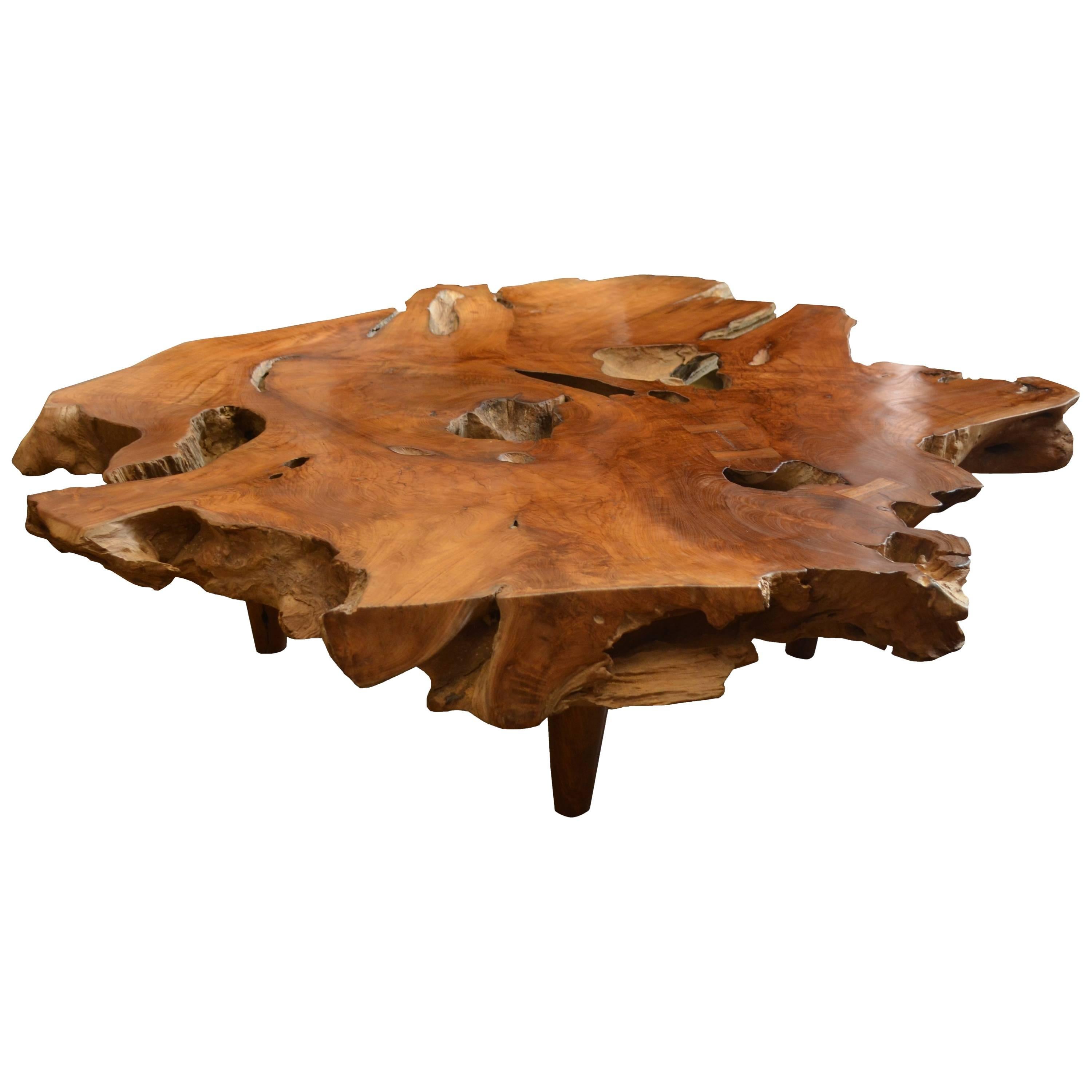 Andrianna Shamaris Single Slab Organic Teak Wood Coffee Table