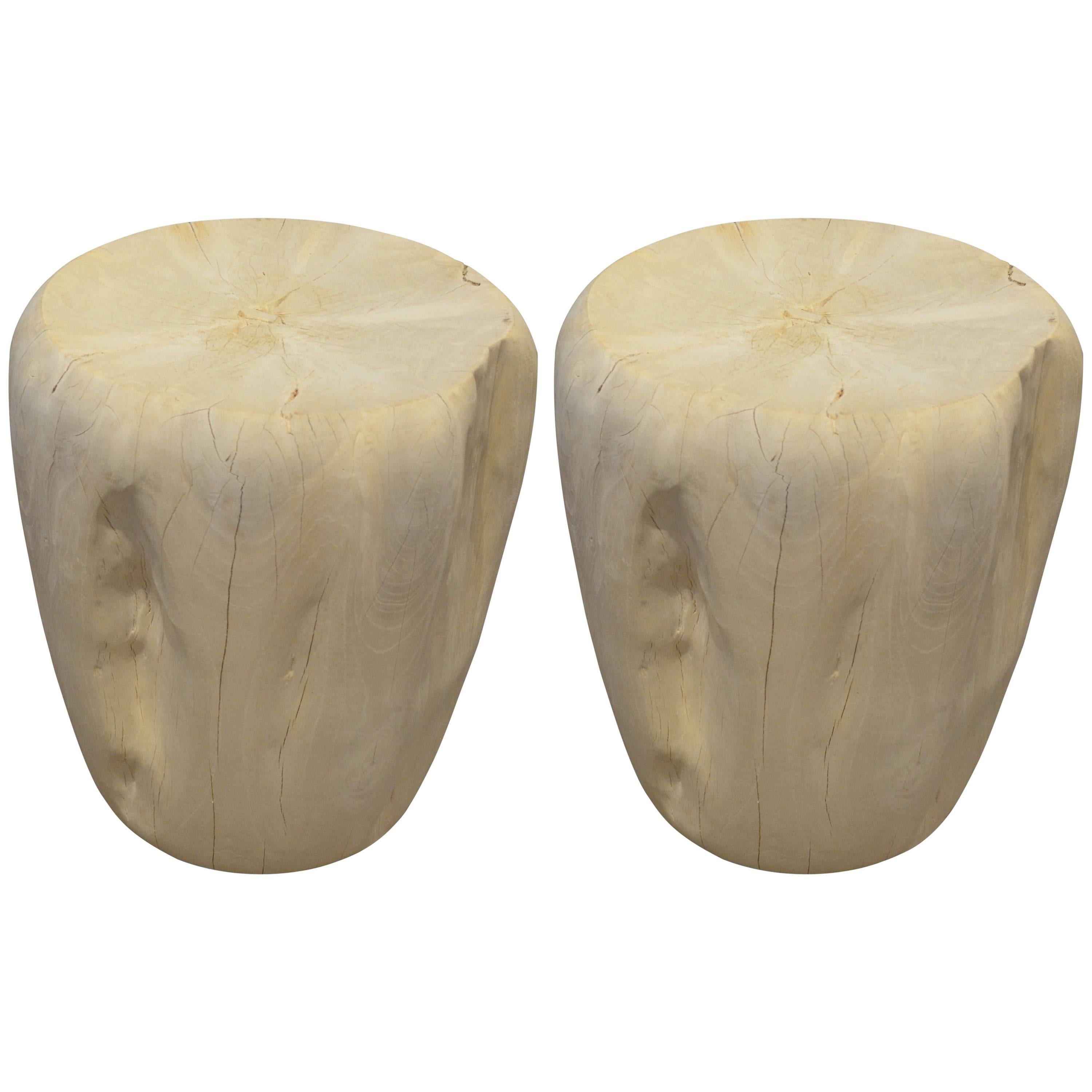 Andrianna Shamaris Hand-Carved Bleached Teak Wood Side Tables