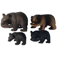Japanese Old Bears Fine Foursome Hand-Carved Cedar Wood Ainu Peoples