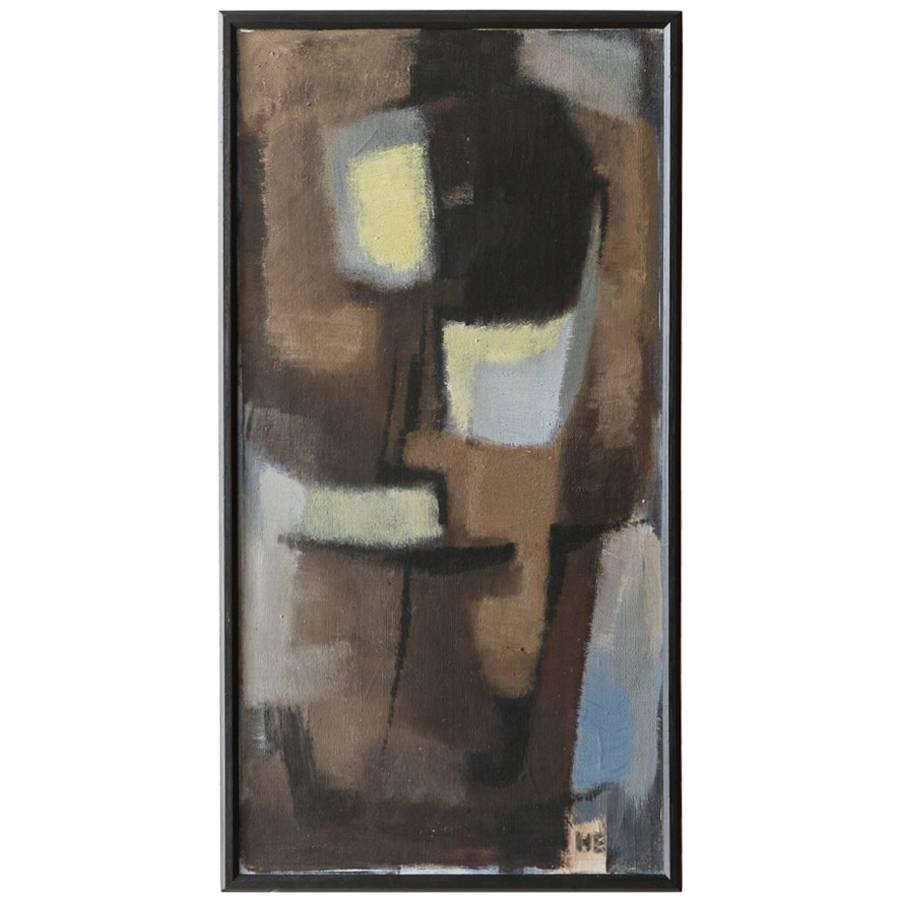 Black Framed Cubist Muted Abstract, Signed H. Ernst, circa 1958