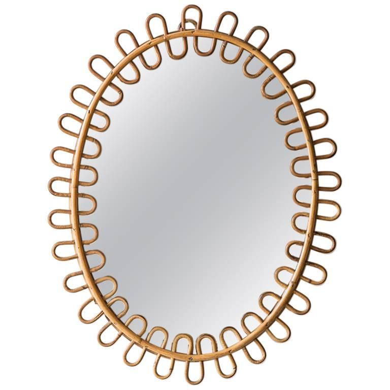 Curled Oval Wicker Mirror from France