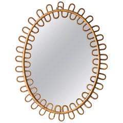 Curled Oval Wicker Mirror from France 5