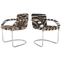 Giovanni Offredi for Saporiti Lens Chairs Restored in Zebra Hide, Pair