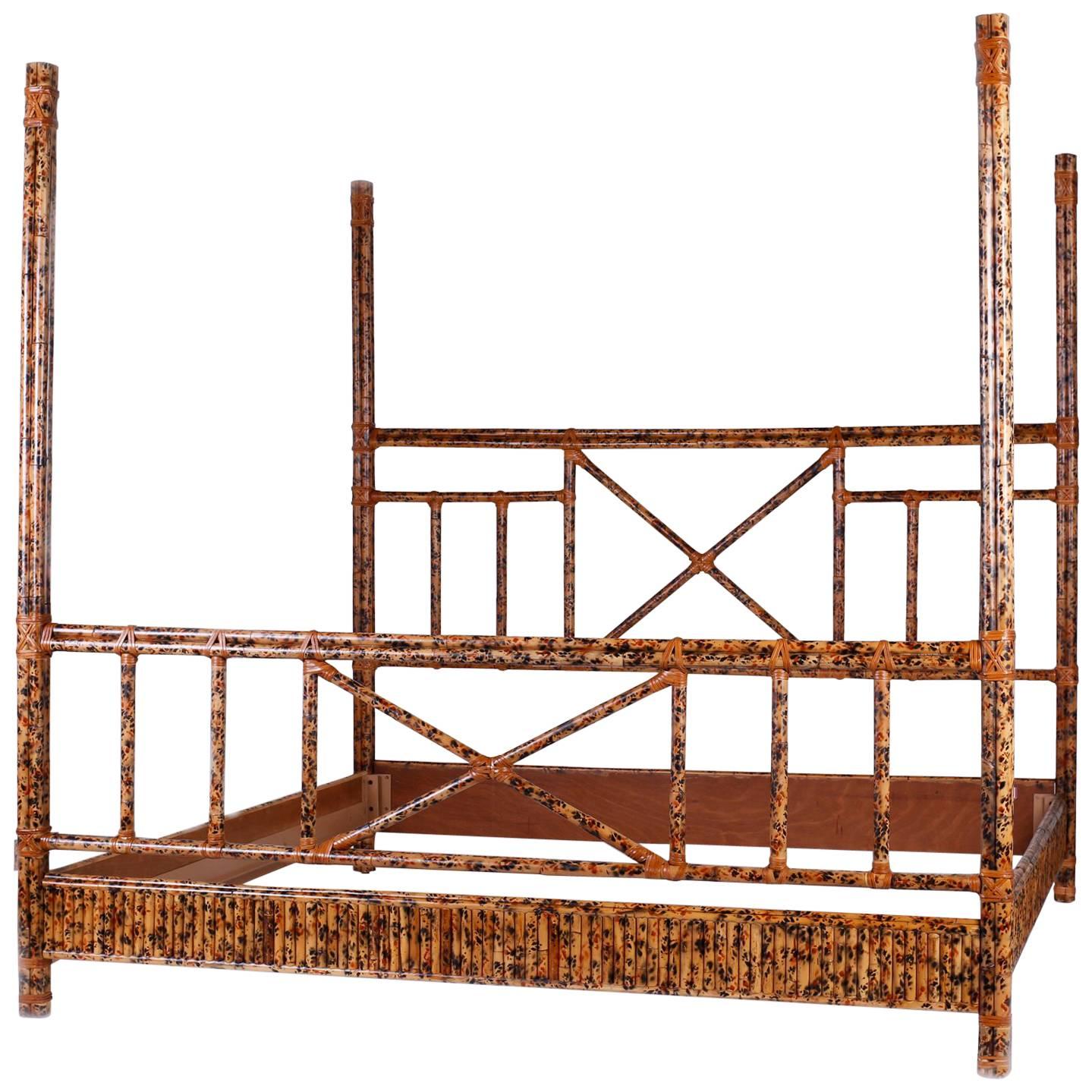 British Colonial Four-Poster King-Size Bed in Faux Bamboo