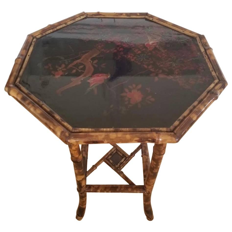 Antique Chinoiserie Scorched Bamboo Side Table For Sale