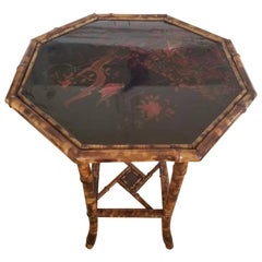 Antique Chinoiserie Scorched Bamboo Side Table