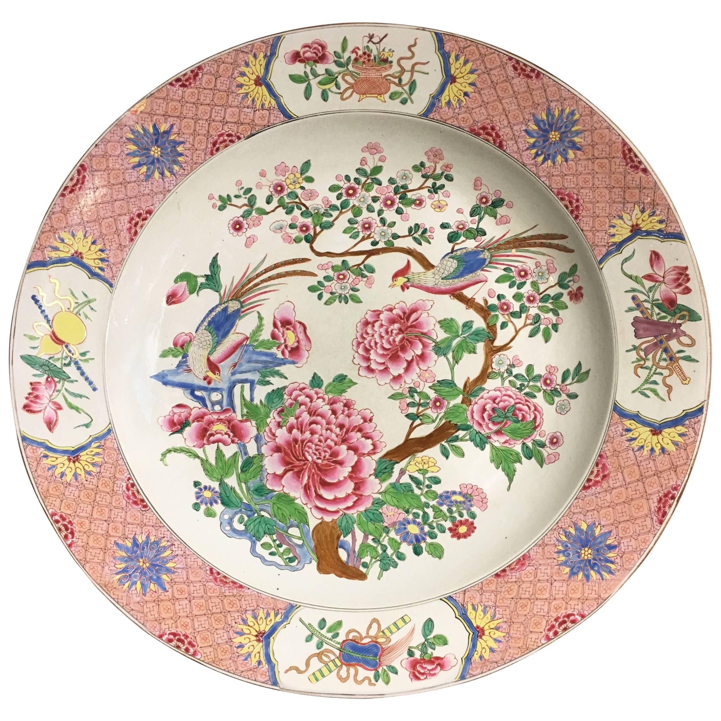 Large Chinese Export Style Famille Rose Enameled Porcelain Charger, circa 1900