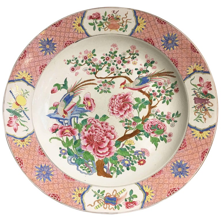 Large Chinese Export Style Famille Rose Enameled Porcelain Charger ...