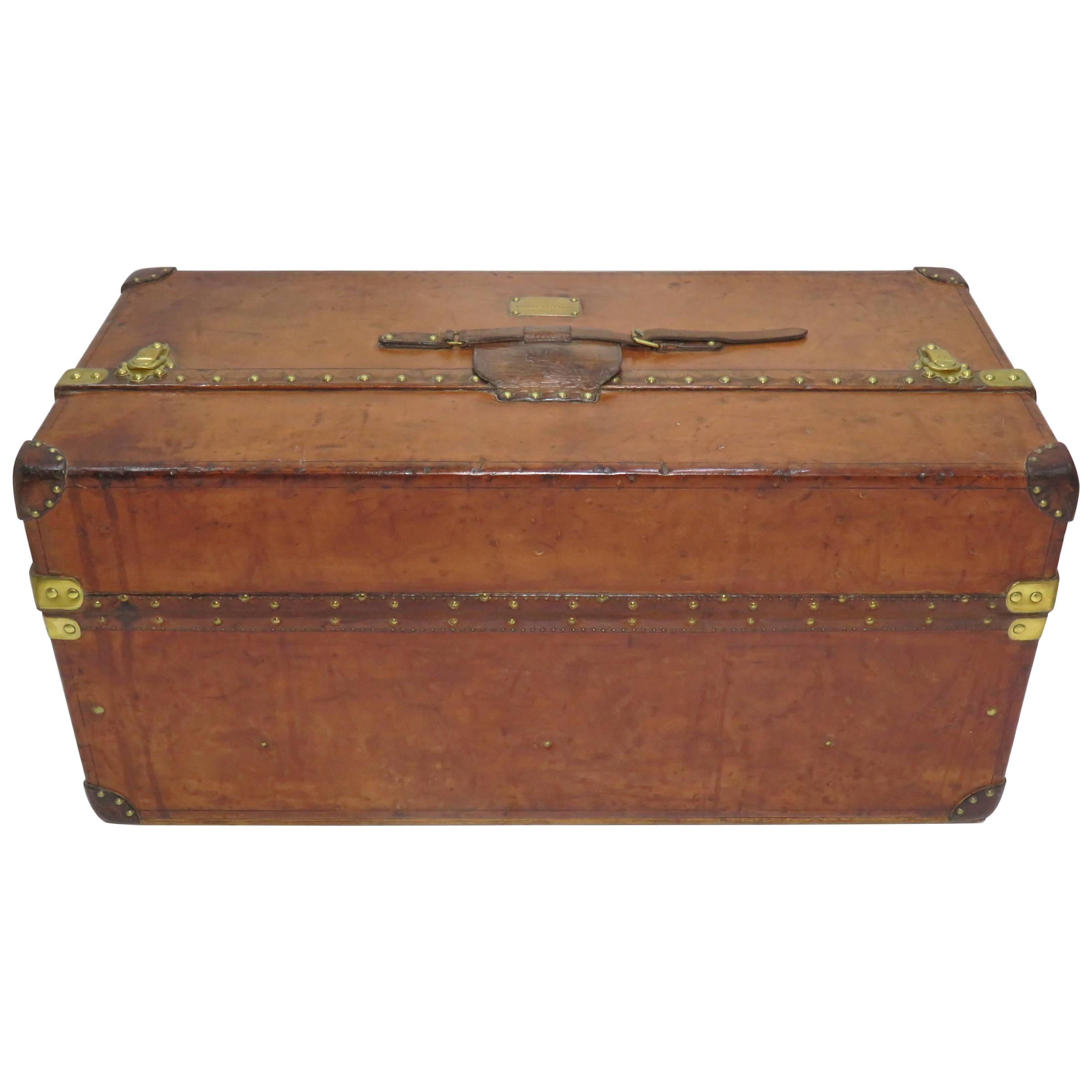 1910s Louis Vuitton Ideal Cowhide Leather Trunk "Malle Ideale" For Sale