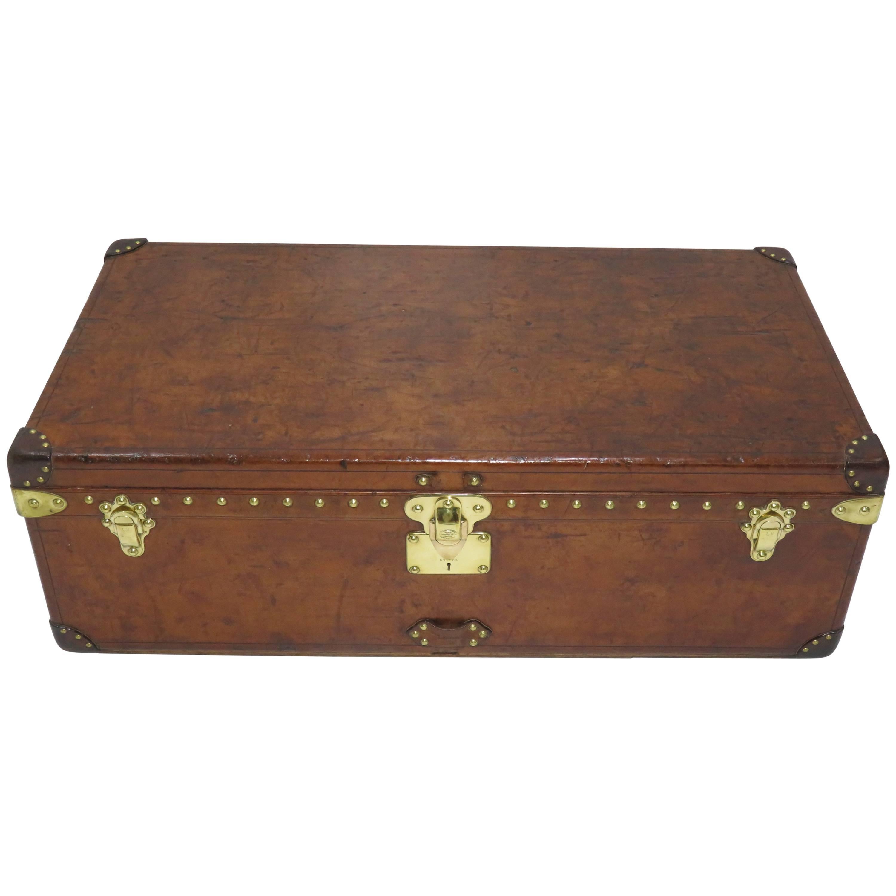 Early 20th Century Louis Vuitton Cowhide Leather Cabin Trunk For Sale