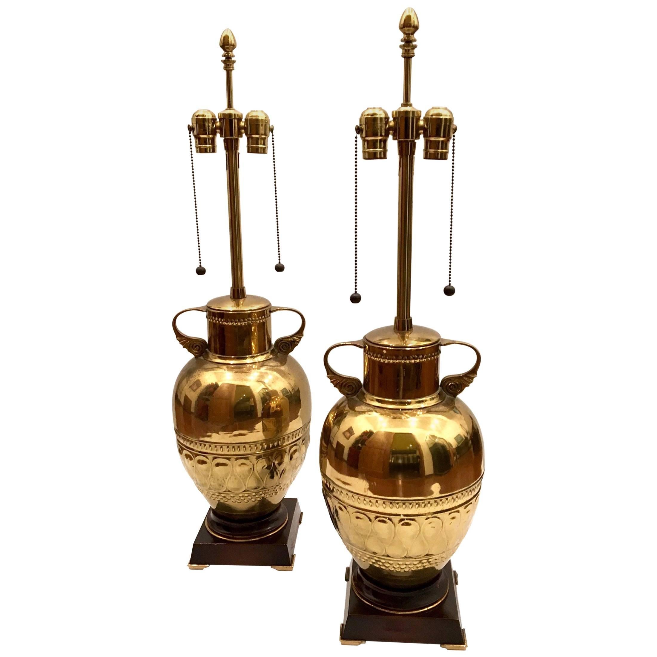 Pair of Tall Brass Urn Table Lamps by Marbro Lamp Company