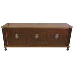 French Mid-Century Modern Neoclassical Mahogany Sideboard Signed by Jules Leleu