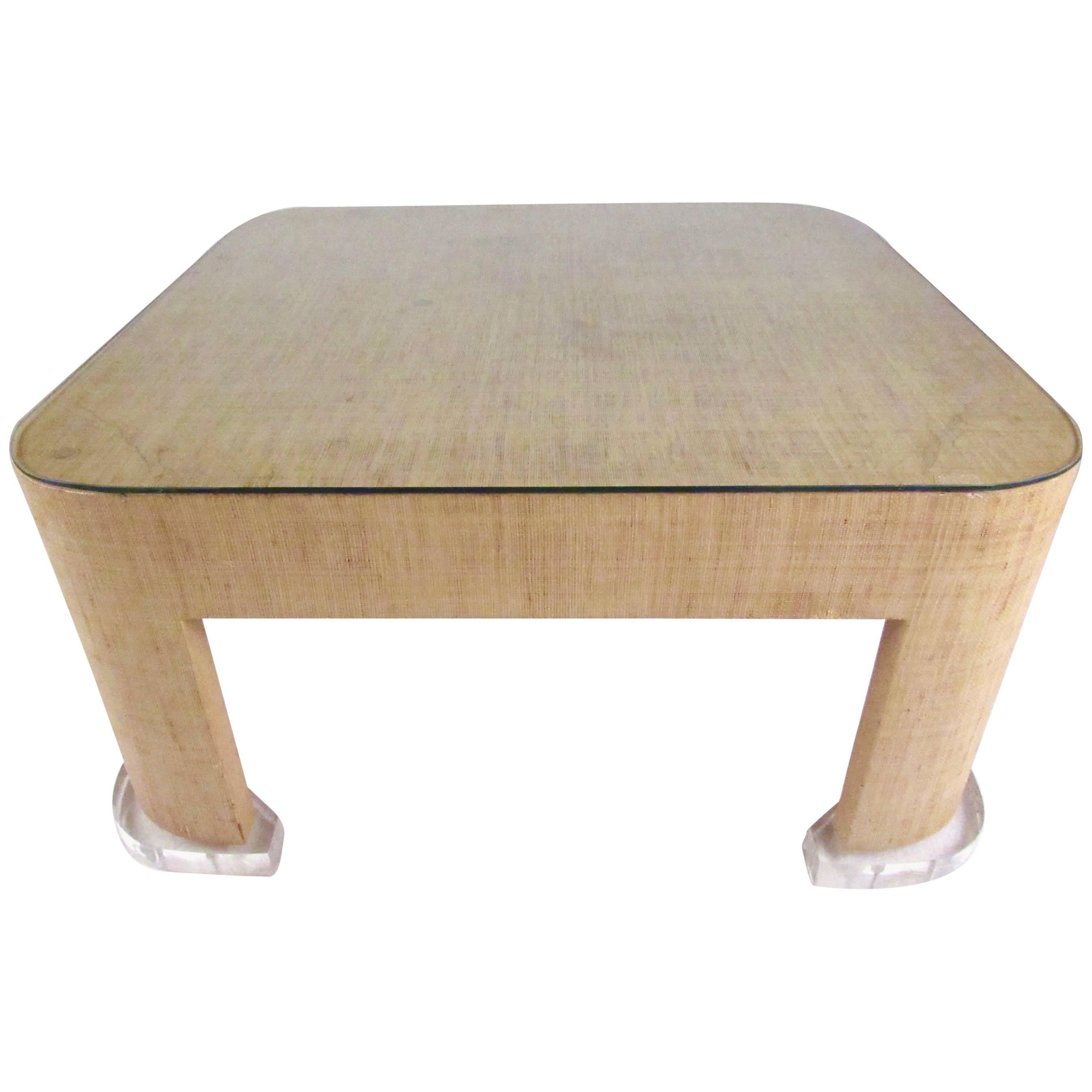 Stylish Modern Grasscloth Coffee Table in the Style of Karl Springer