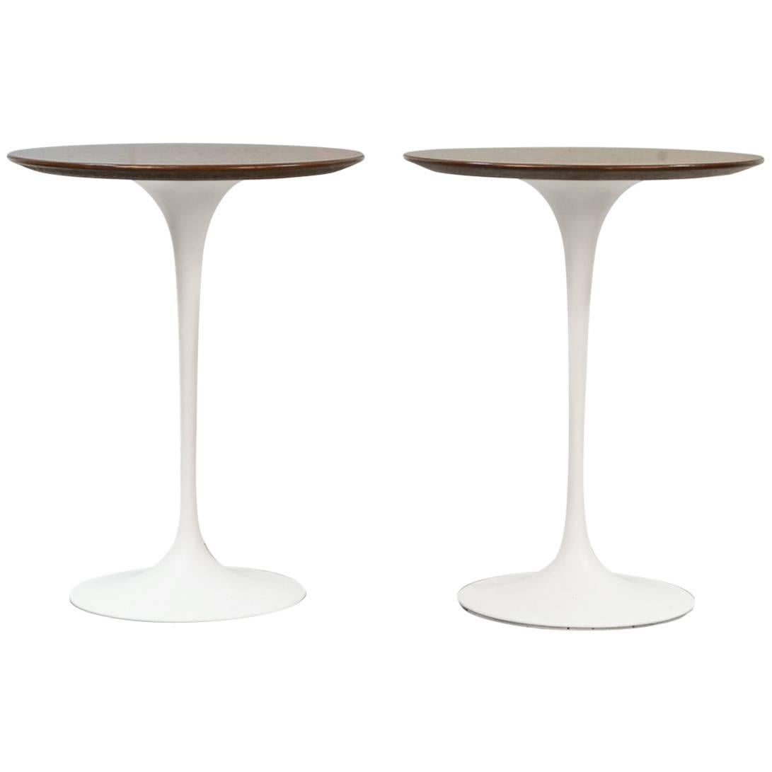 Pair of Wooden Top Saarinen Tulip End Tables or Drink Stands