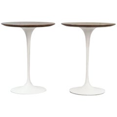 Pair of Wooden Top Saarinen Tulip End Tables or Drink Stands