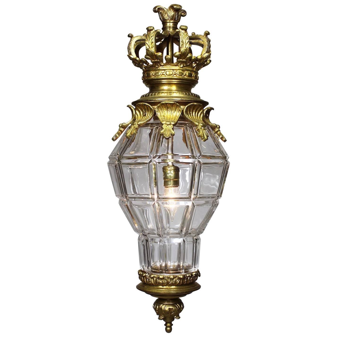 French 19th-20th Century Gilt-Bronze and Molded Glass "Versailles" Style Lantern