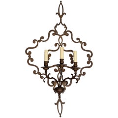1940er Jahre Italienisch Neoklassischen Schmiedeeisen Applique 3 Light Wall Sconce