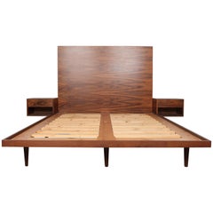 New Queen Rosewood Bed with Mounted Bedside Tables Based on Hans Wegner Design