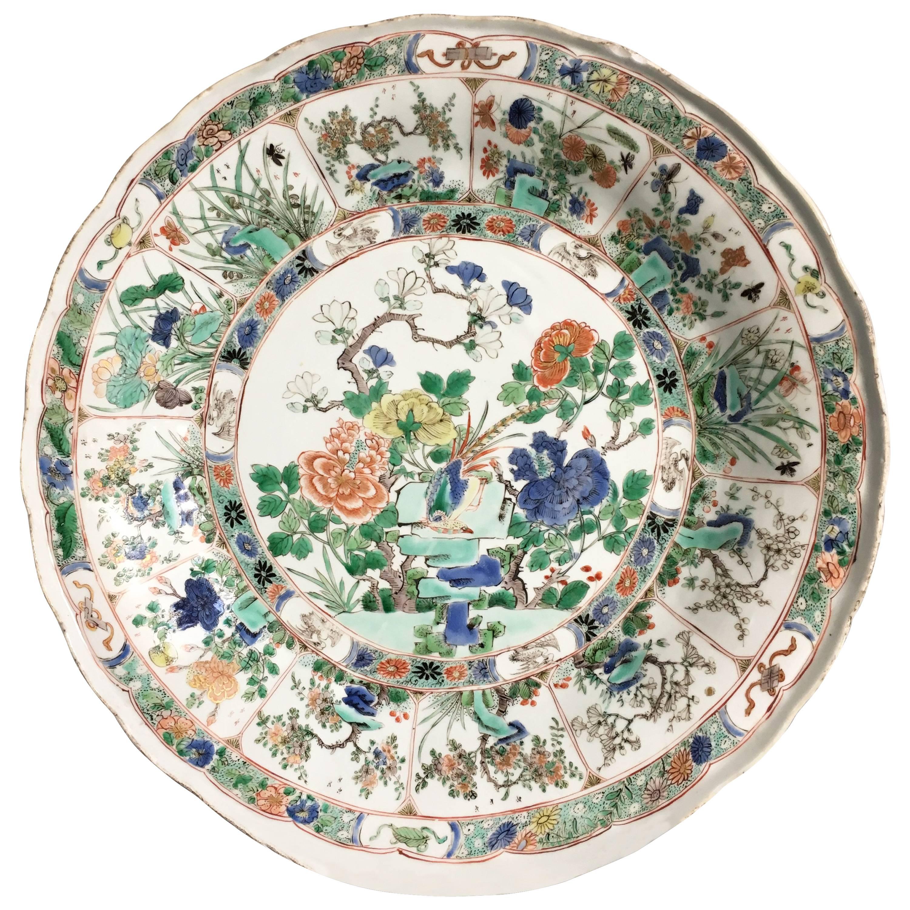 Kangxi Famille Verte Porcelain Large Dish, Qing Dynasty, 17th/18th c For Sale