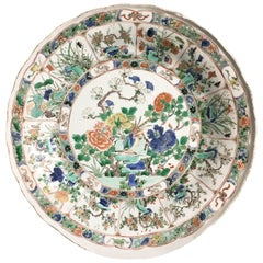 Antique Kangxi Famille Verte Porcelain Large Dish, Qing Dynasty, 17th/18th c