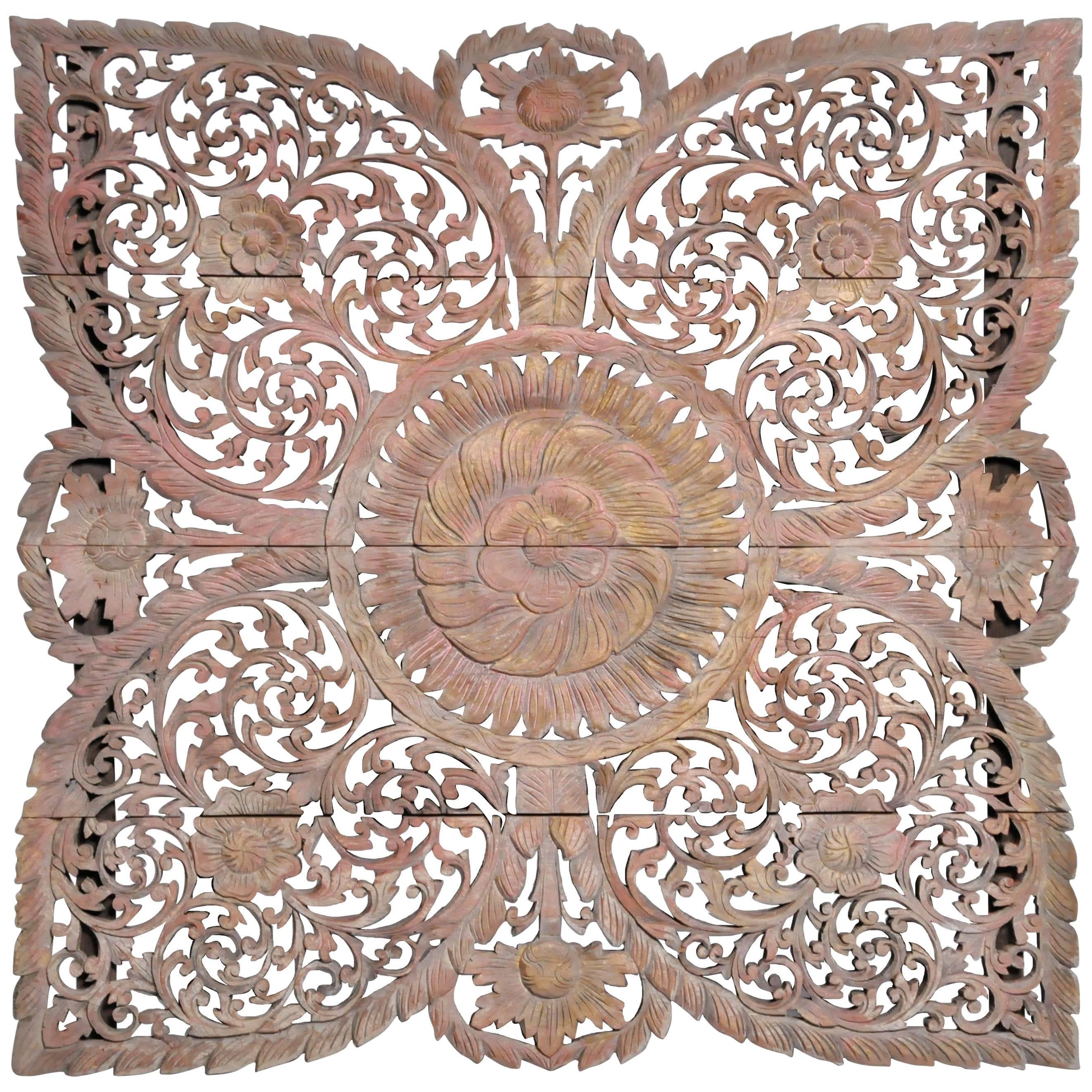 Carved Wall Panel with Flower Motifs