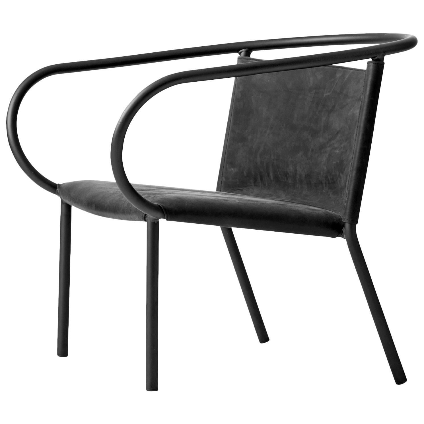 Afteroom Lounge Chair by Afteroom, in Steel with Black Leather For Sale