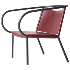 Afteroom Lounge Chair by Afteroom, in Steel with Burgundy Red Leather