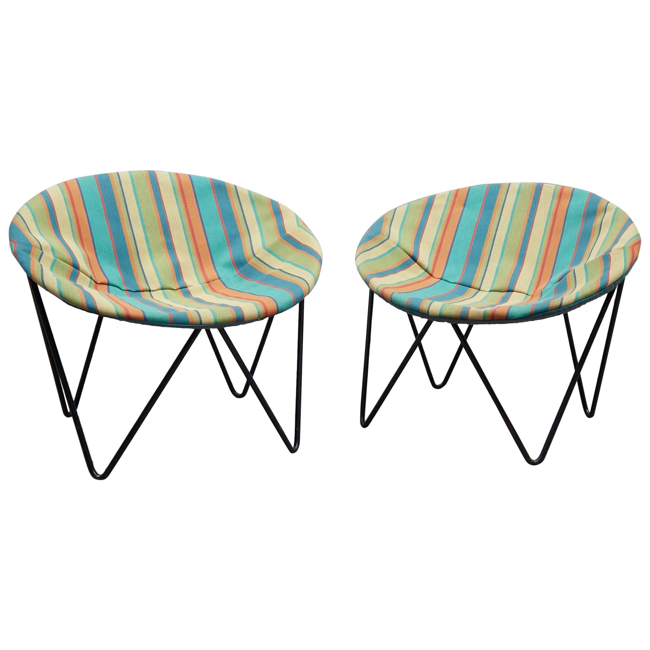 Pair of Mid-Century Modern Wrought Iron Children's Hoop Chairs