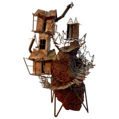 Brutalist Steel and Stone Sculpture of House