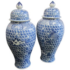 Pair of Large Blue and White Chinese Ginger Jars