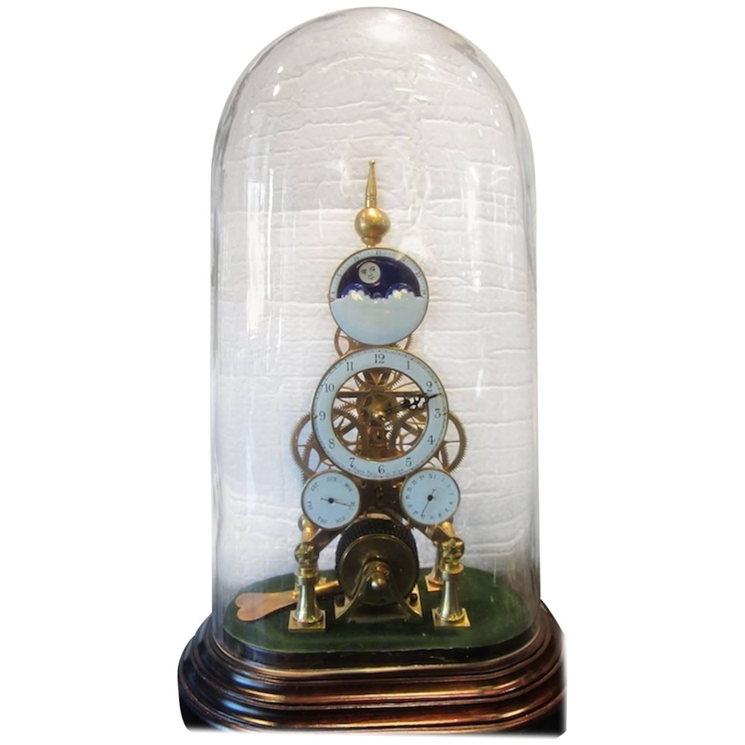 Skeleton Clock in a Glass Dome