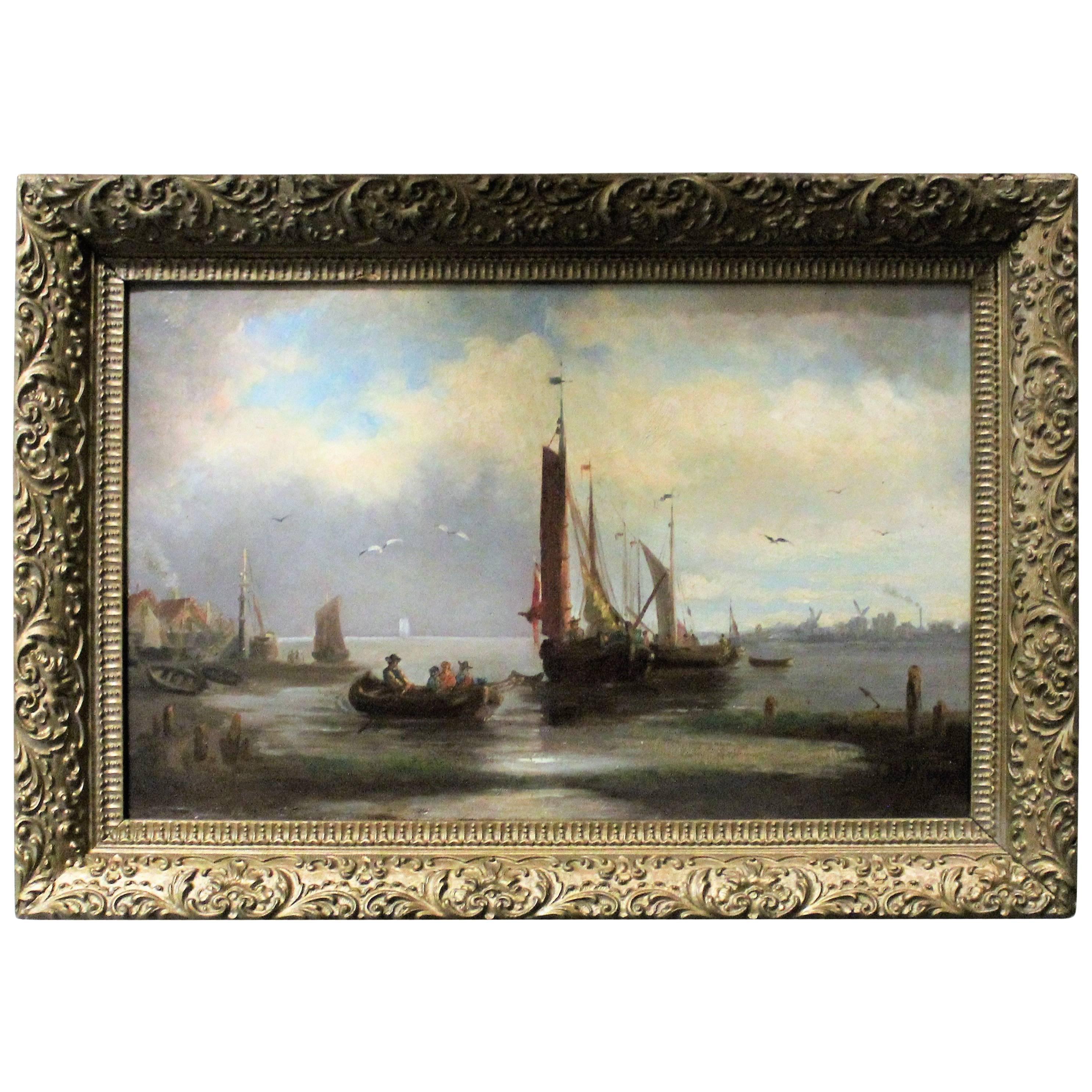 Abraham Hulk Senior (England/Netherlands 1813-1897)
Oil on board

With frame: 19" wide x 13.5" high
Without frame: 16" wide x 10" high.