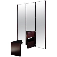 Simon Italian Black Laquered Wood, Dark Glass Vanities Table with Mobil Mirrors