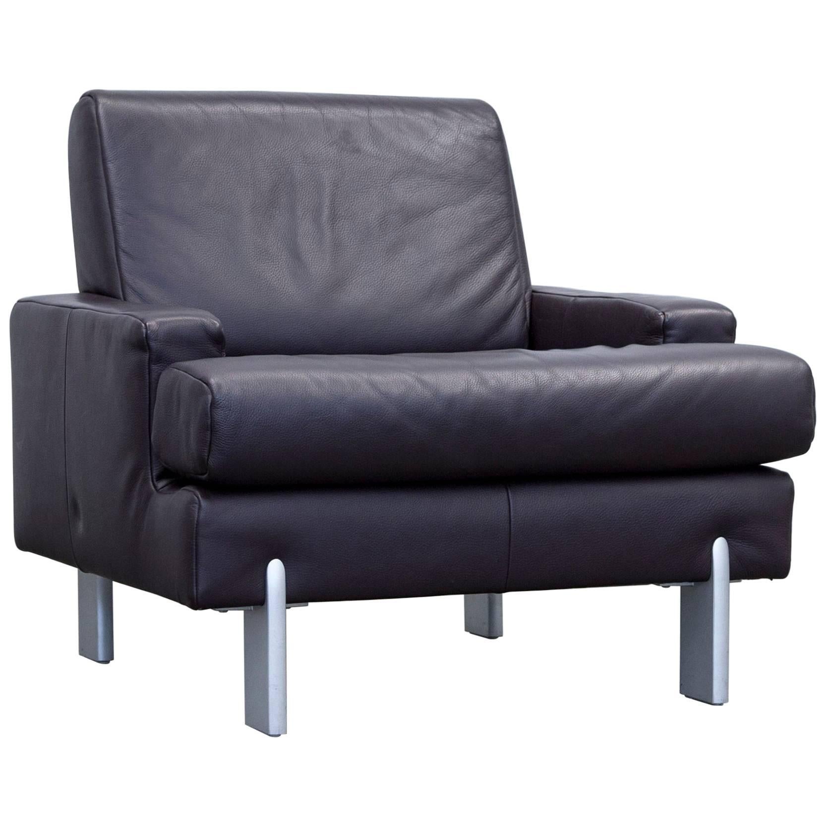 Rolf Benz Designer Armchair Leather Aubergine Violet One-Seat Couch Modern