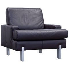 Rolf Benz Designer Armchair Leather Aubergine Violet One-Seat Couch Modern