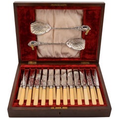 Edwardian Cased Silver Plated Dessert Set, Sheffield, 1904