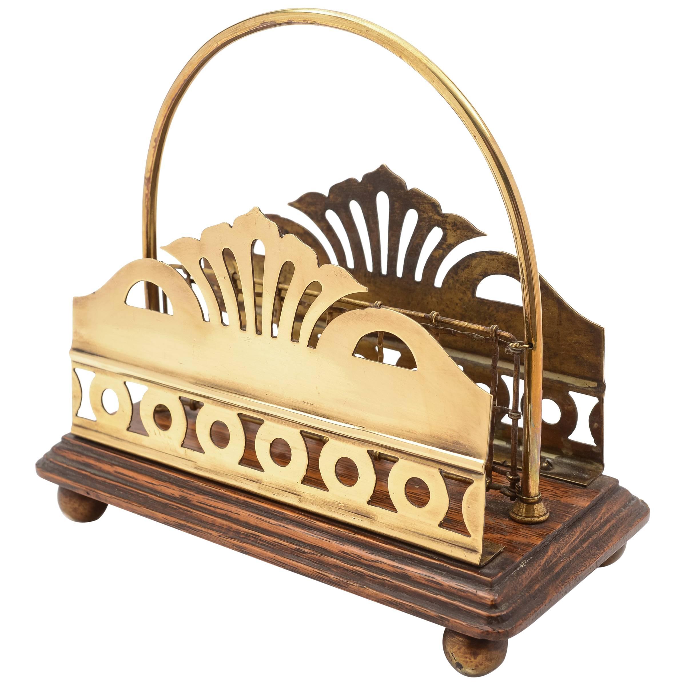 Edwardian Brass and Oak Letter Rack, circa 1905