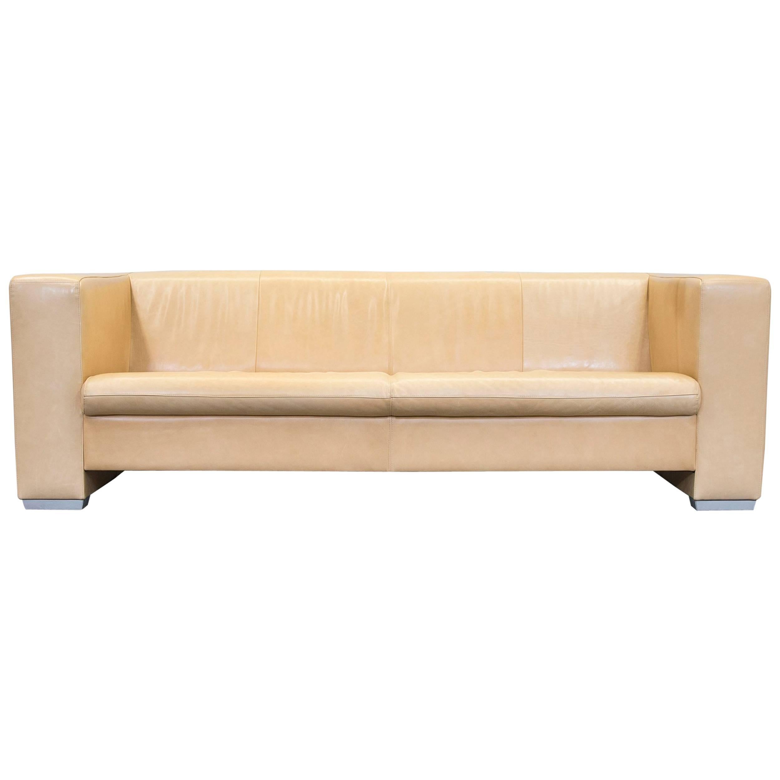 Machalke Designer Sofa Leather Crème Beige Three-Seat Couch Modern