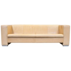 Machalke Designer Sofa Leather Crème Beige Three-Seat Couch Modern