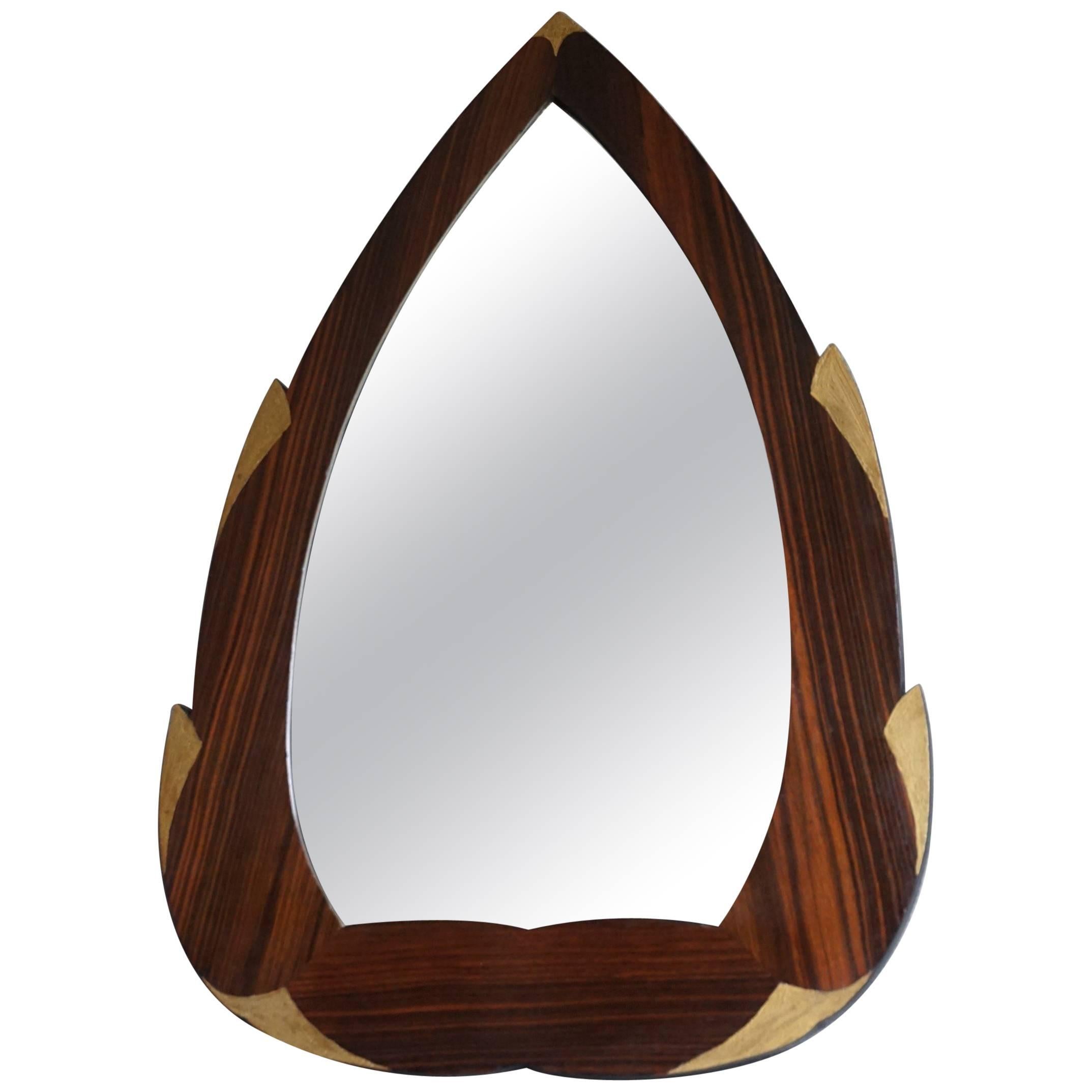 Highly Stylish Wooden Art Deco Mirror with Hand-Painted Golden Color Elements