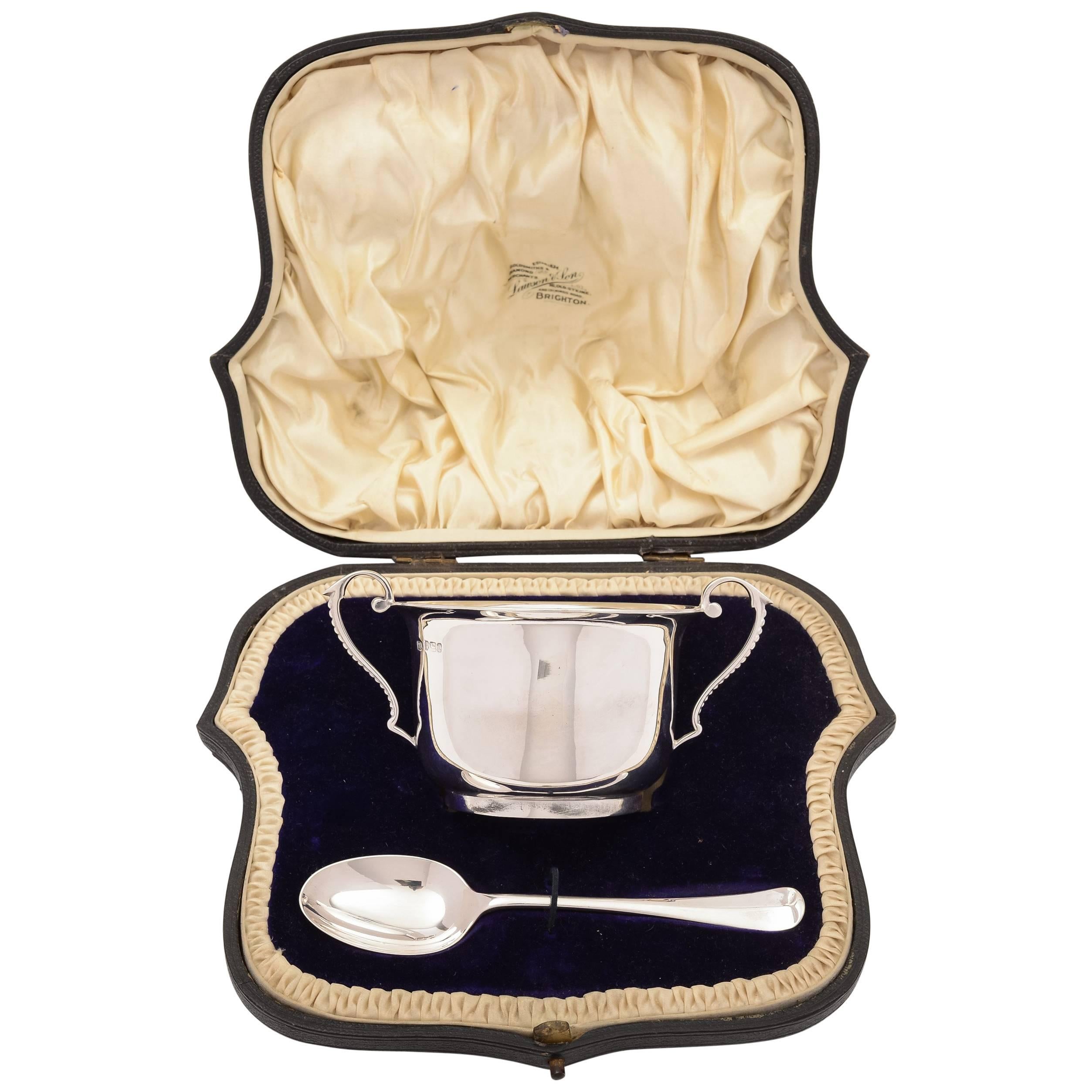 Cased Silver Bowl and Spoon, Sheffield, 1903 For Sale