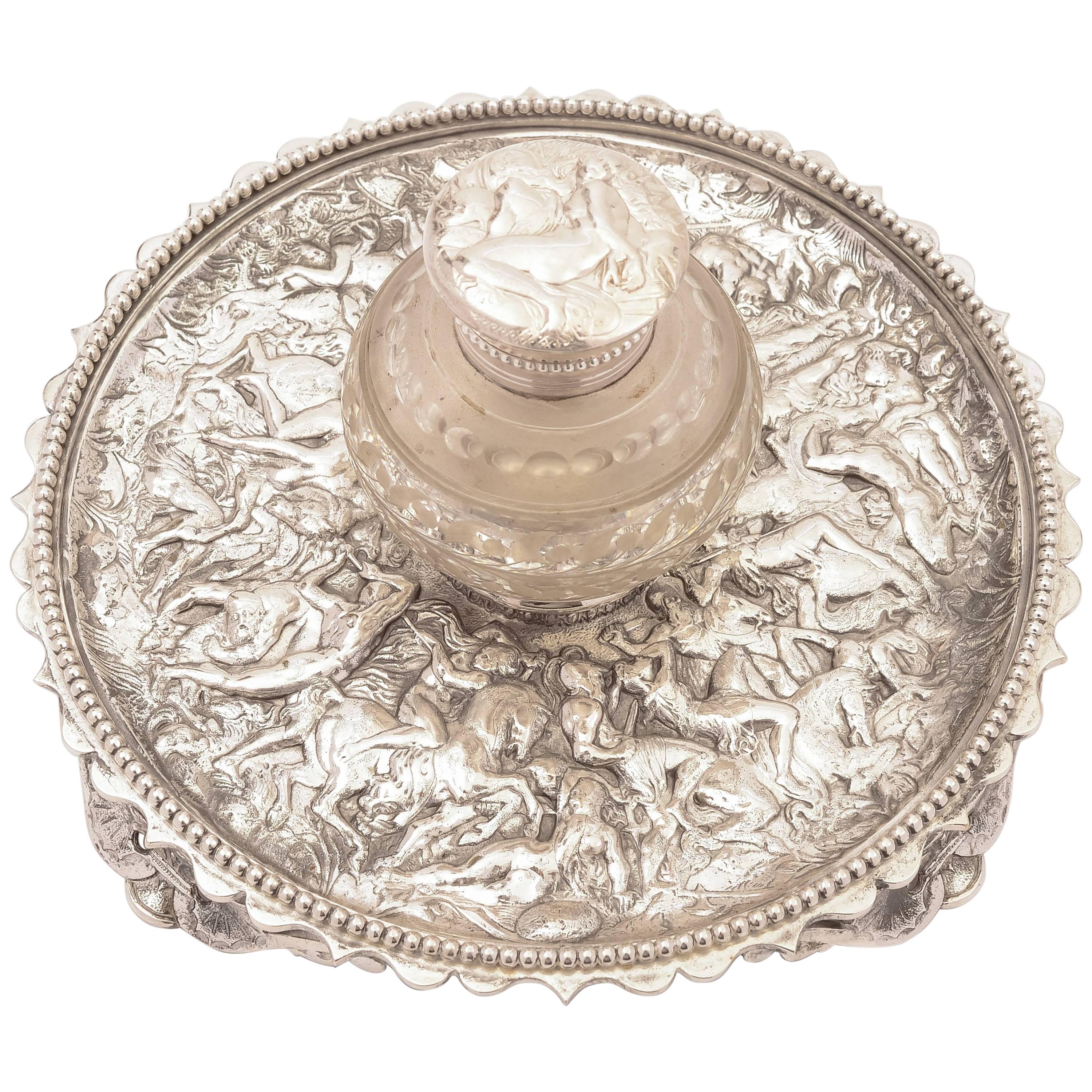 Victorian Silver Plated and Glass Ink Stand, circa 1880 For Sale