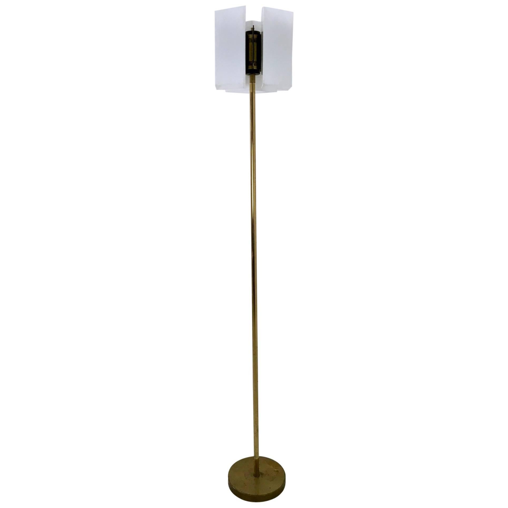Minimal Vintage Plexiglass and Brass Floor Lamp by Stilux, Italy For Sale