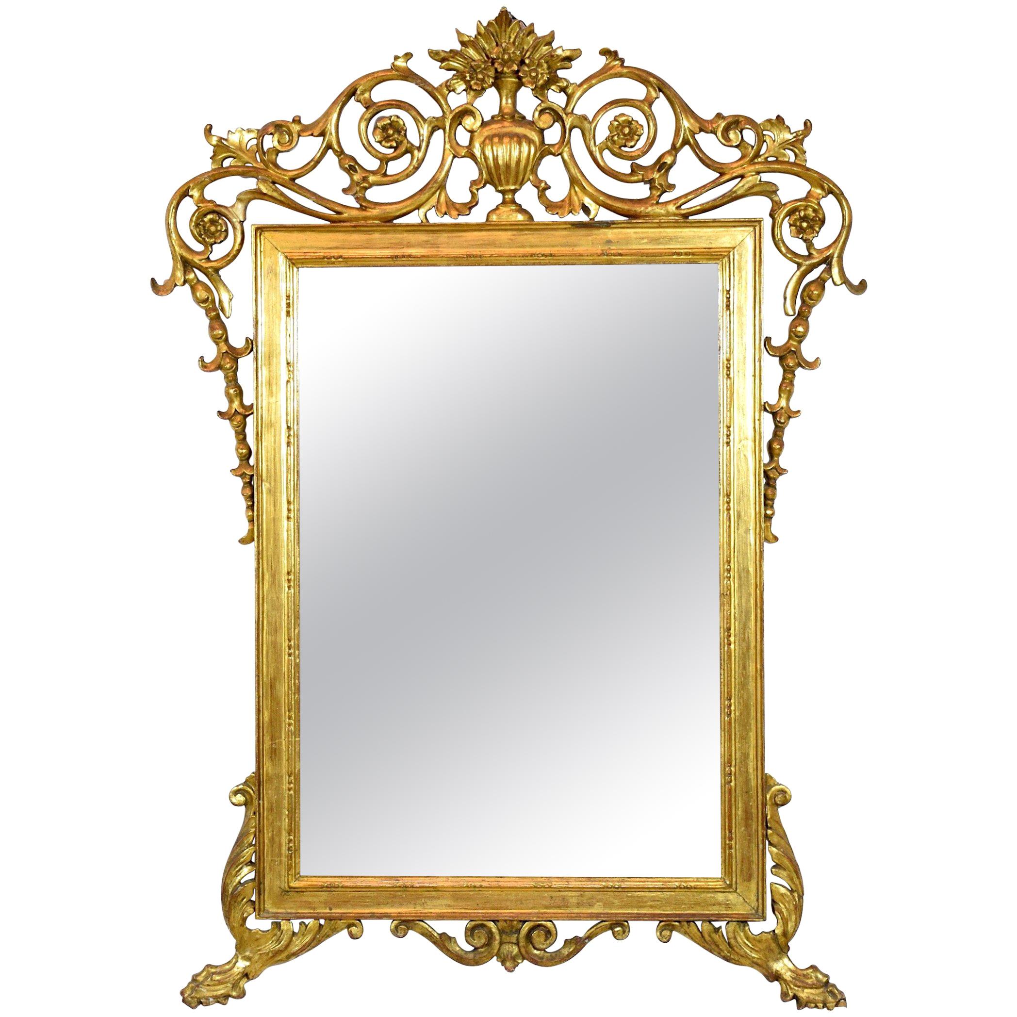 Antique 19th Century Italian Rococo Giltwood Wall Mirror