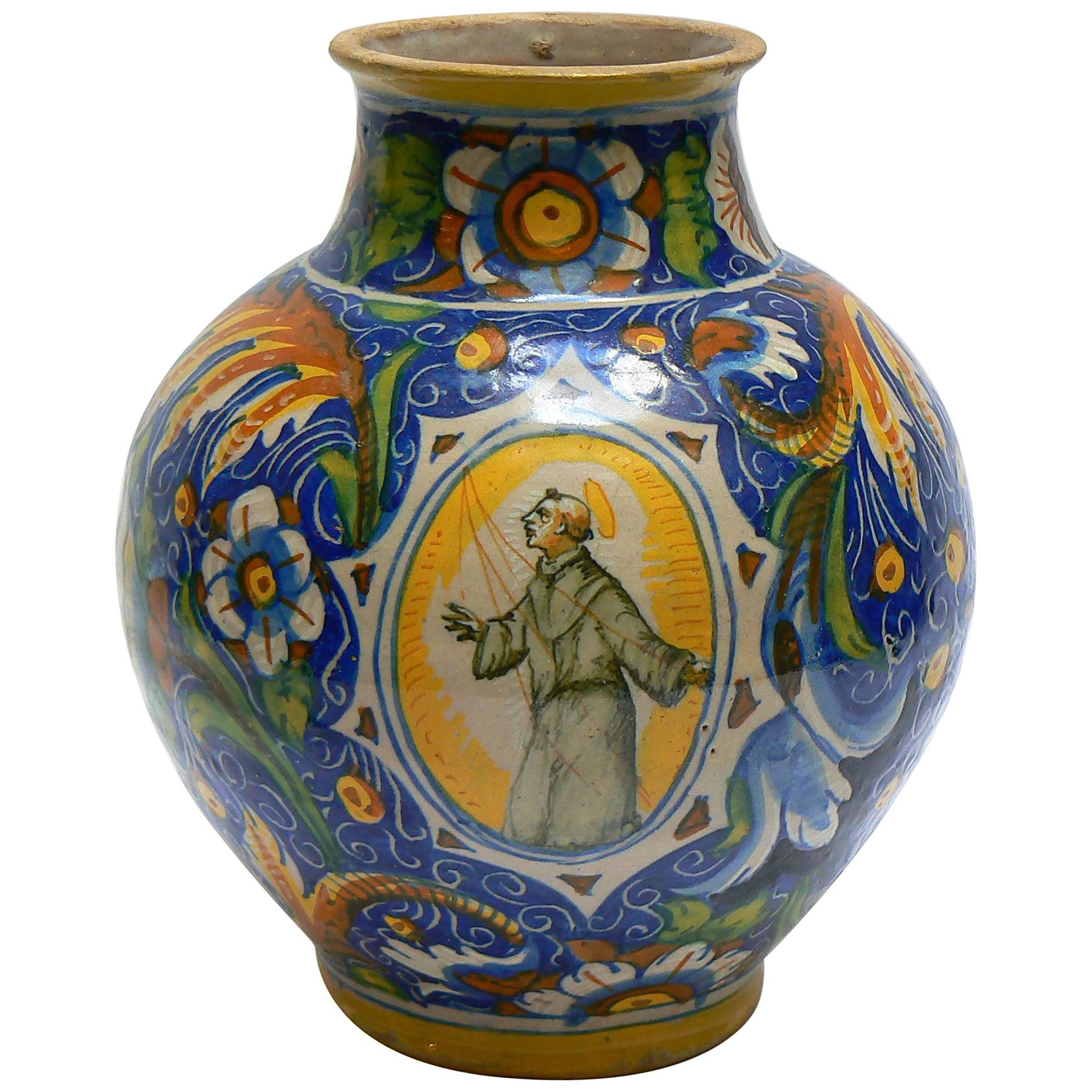 Italy, Venice, 16th Century, Ovoid Vase in Majolica For Sale